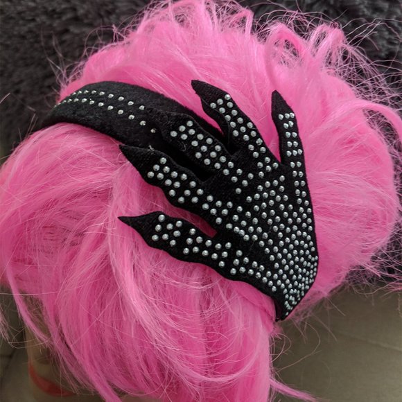 Goth Accessories - Velvety Studded Skeleton Hand Hair Band